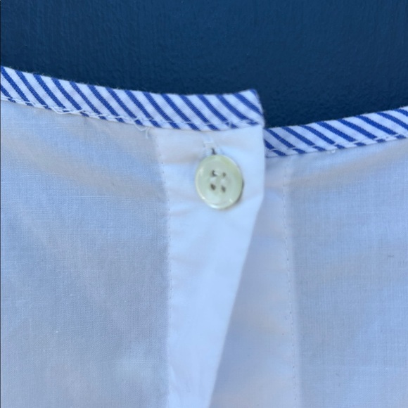 JCrew Tipped Button-Back Bell Sleeve White Cotton Top with blue trim - Picture 10 of 13